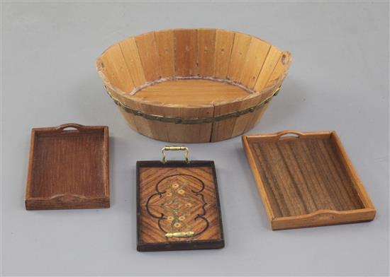 Denis Hillman. Three miniature two handled tea trays,